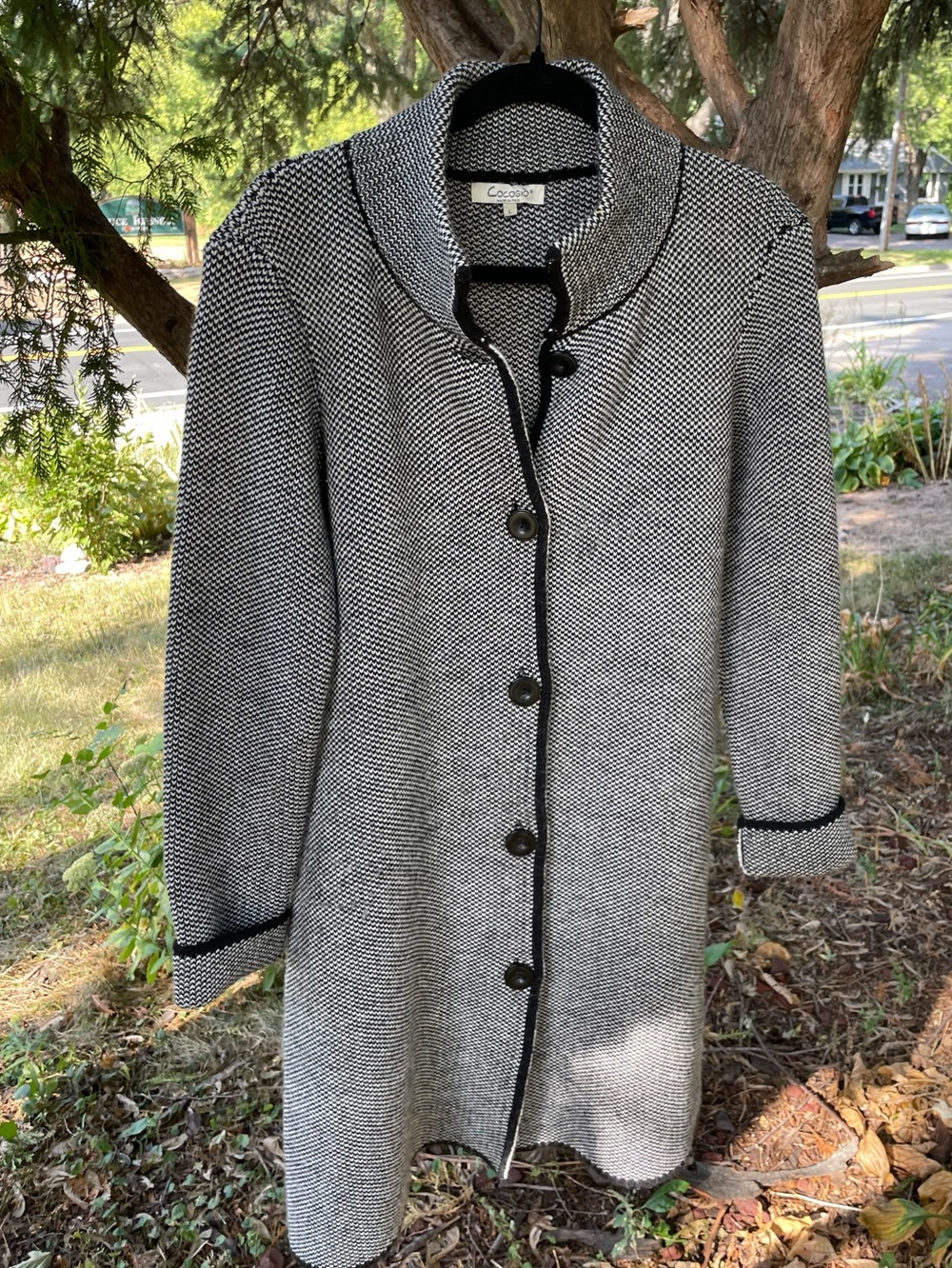 Cocomo Black & White Herringbone Long Cardigan